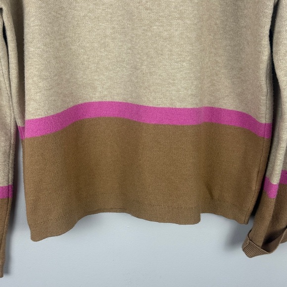 Cynthia Rowley Modern Classic Cozy Cream Camel Brown and Pink Crew Neck Sweater - Picture 5 of 8